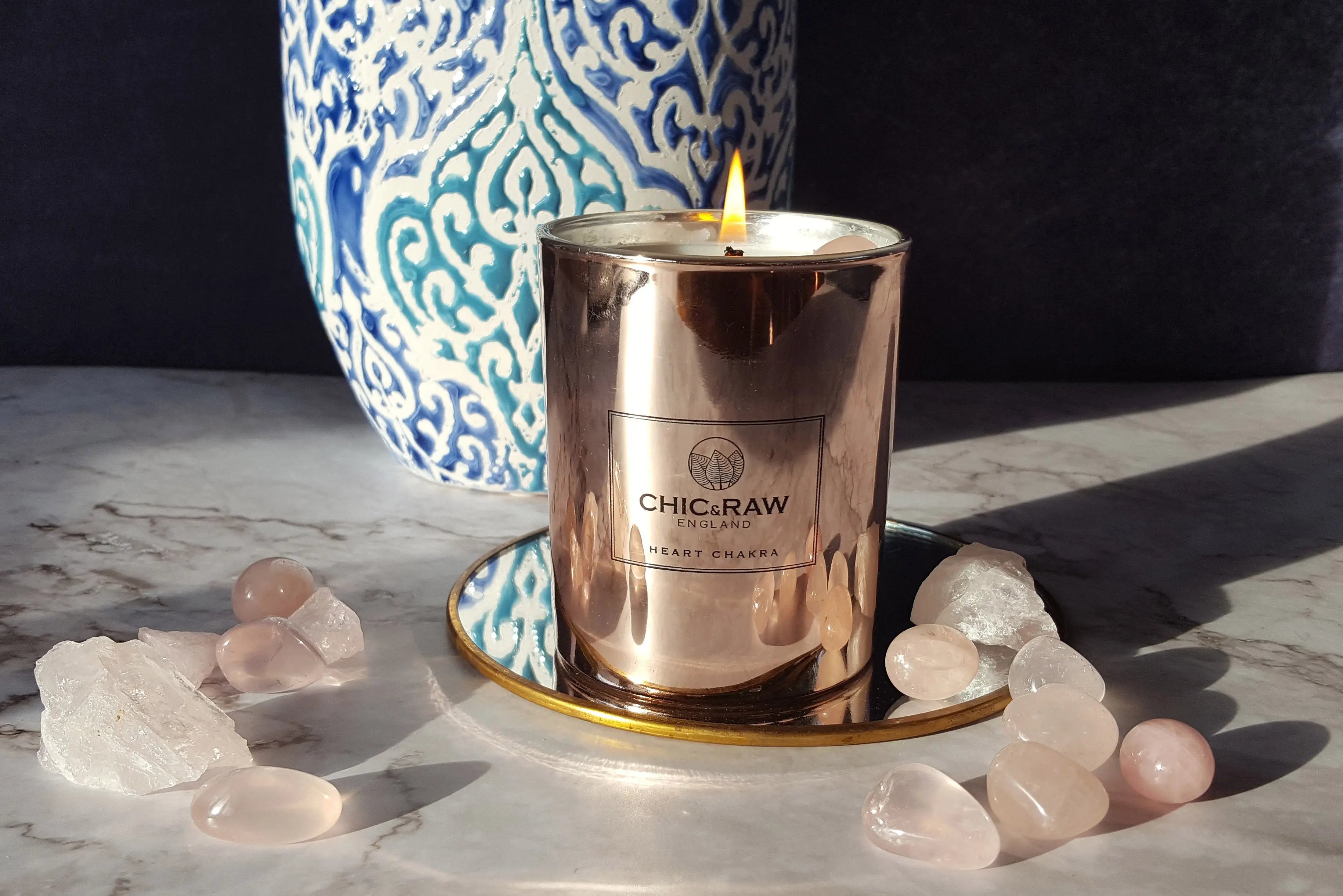 rose quartz crystal candle