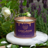 Close-up of lavender lily rose candle, natural soy wax, garden fragrance